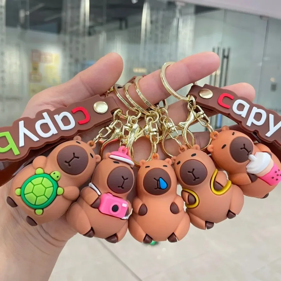 Cute Capybara Keychain Car Keys Anime Accessories Key Chain Women Doll Keyring Charm Holiday Gifts Jewelry