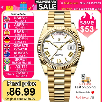 PAGANI DESIGN Men's Watches DD40 Gold White Luxury Automatic Watch Men TMI NH36A Date Week Mechanical Watches For Men 2026 New