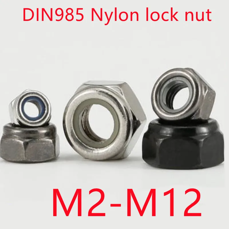 Klemmmuttern DIN985 Edelstahl A2 V2A Nylon-Insert Locknut M3 M4 M5 M6 M8 M10 M12 