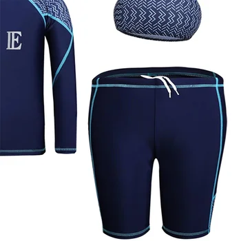 Boys 3Pcs Rash Guard Set Swimsuit Long Sleeve Swim Top Shorts Hat Swimwear Set Summer Beach Bathing Suit Sun Protection Bodysuit