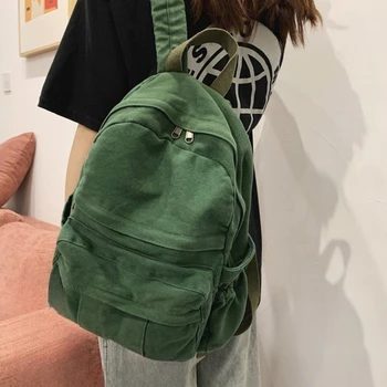 Zaino moda tinta unita Borse da scuola in tela da donna per ragazze adolescenti Zaino da viaggio casual Zaino da scuola per studentesse