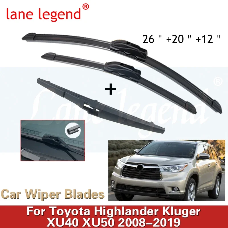 

Car Windscreen Wiper Blades For Toyota Highlander Kluger XU40 XU50 2008-2019 Front Rear Window 26"+20"+12"