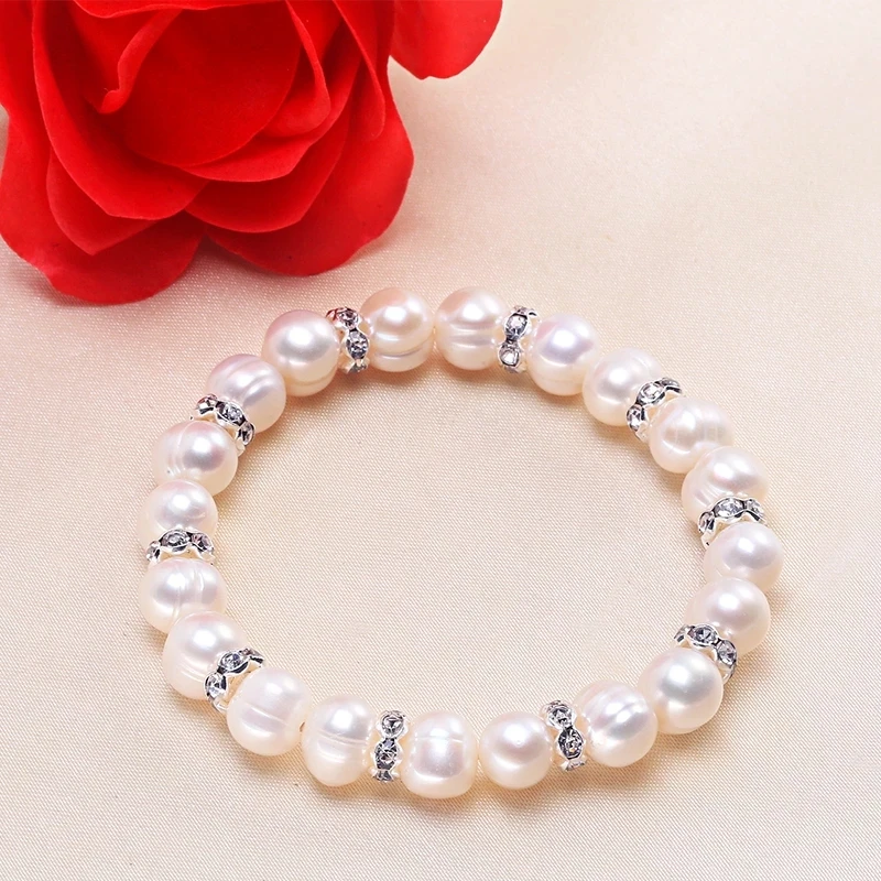 White 8mm Cute Crystal Pearl Chain Bracelet for Women Wedding Bridesmaid Gift, Custom Pearl Bracelet girl jewelry wholesale