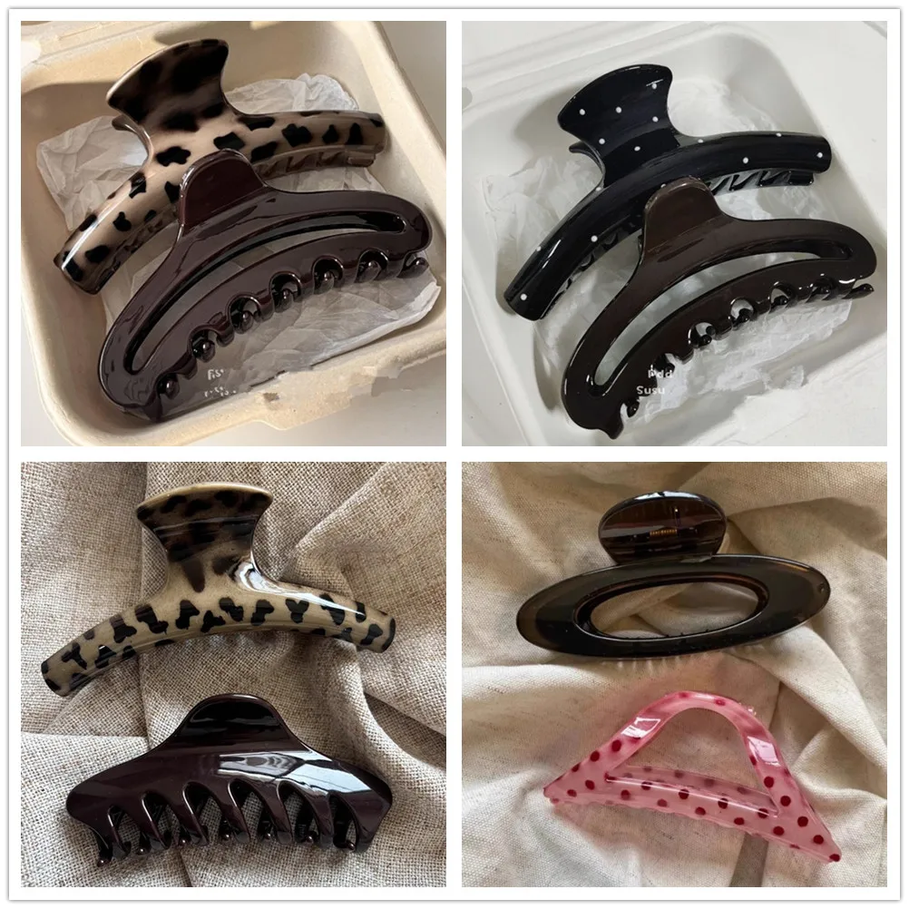 2 Stück Vintage Leopardenmuster Geometrie Dot Großer Hai Haarklammer für Frauen Rutschfeste Bananenklammer Pferdeschwanzklammer Haarschmuck