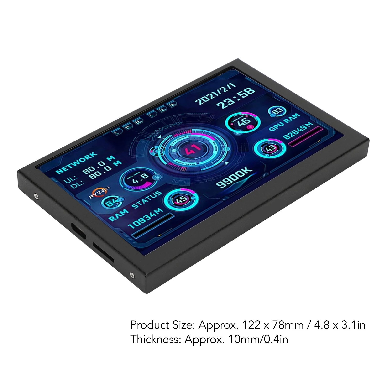 미니 ITX PC 케이스 모니터, PC CPU 데이터 모니터, 5 인치 IPS USB C 타입, AIDA64 온도 디스플레이, PC CPU GPU 데이터 모니터