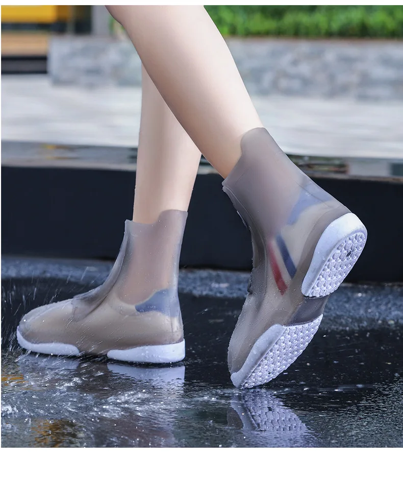 Wasserdichte Schuhüberzüge Wiederverwendbare Silikon-Regenschuh-Schutzhülle Unisex für Männer und Frauen Doppelknopf Großmäuliger Schuh-Wasserschutz – Detail 2