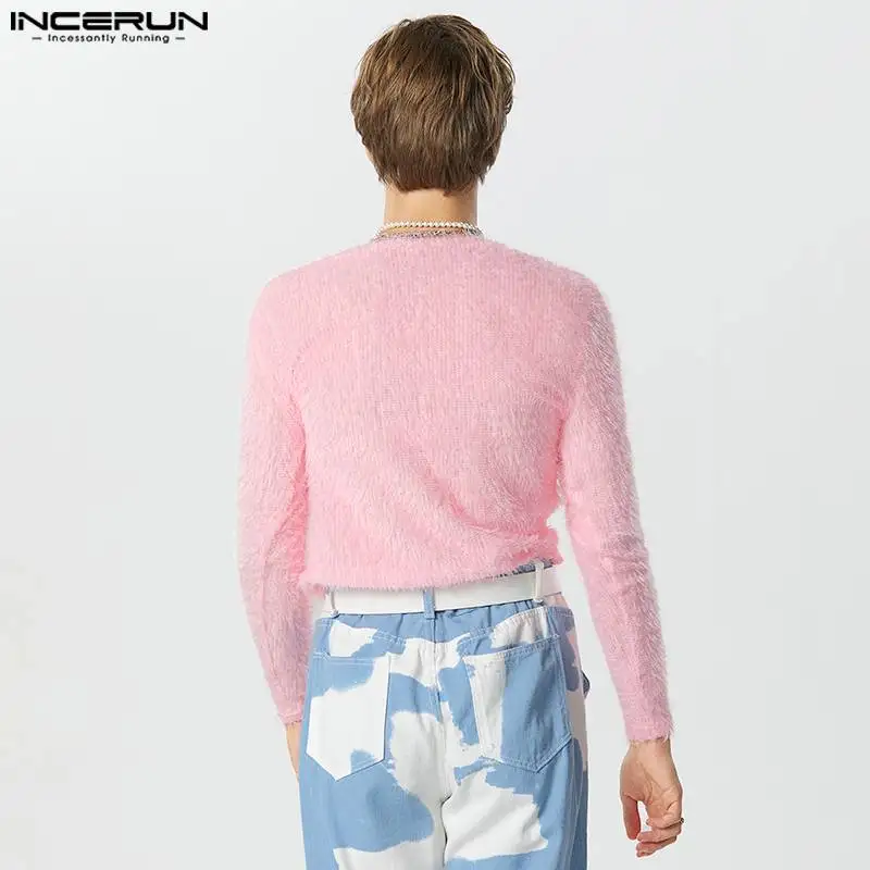 INCERUN 2023 Sexy Fashionable Style Mens Bodysuits Suede Design Casual Jumpsuits Male Solid All-match Long Sleeved Rompers S-5XL