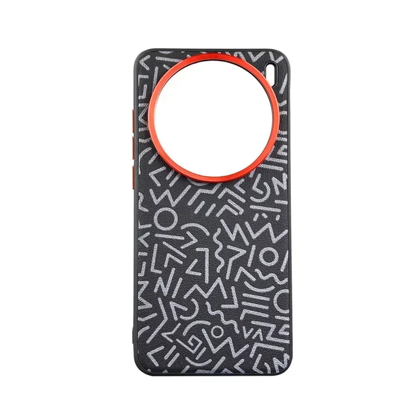 Graffiti-Style Leather Phone Case with Metal Lens and All-Inclusive Protection