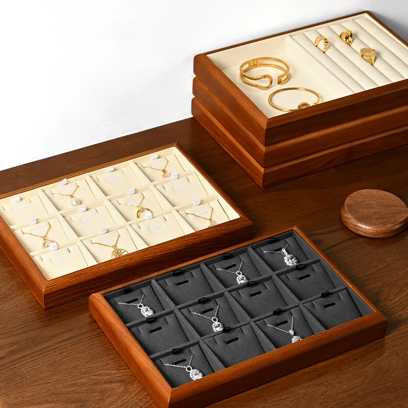 MISHITU Solid Wood Jewelry Tray High-end Exquisite Ring Earring Necklace Bracelet Jewelry Display Counter Jewelry Storage Tray 2