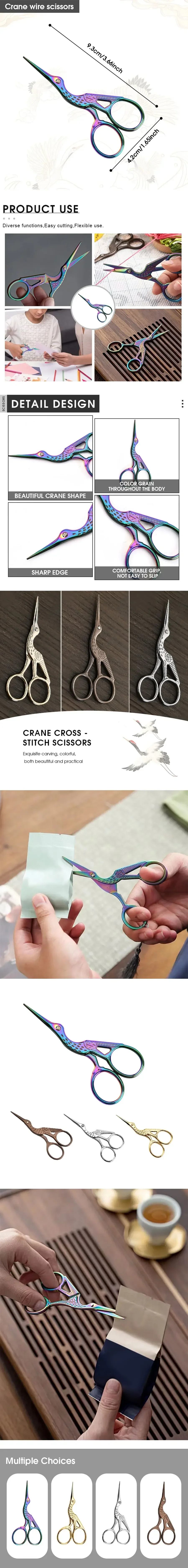 Description Picture 2 of itemEmbroidery Scissors Rainbow Stork Scissors Stainless Steel Small Craft Scissors Dressmaker Shears for Embroidery Sewing