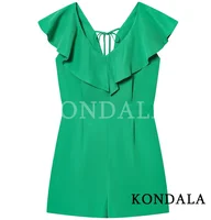 KONDALA Women Elegant Trendy Green Jumpsuit Flounce Lace-up Sleeveless Jumpsuit New Fashion 2026 Spring Holiday Beach Jumpsuit