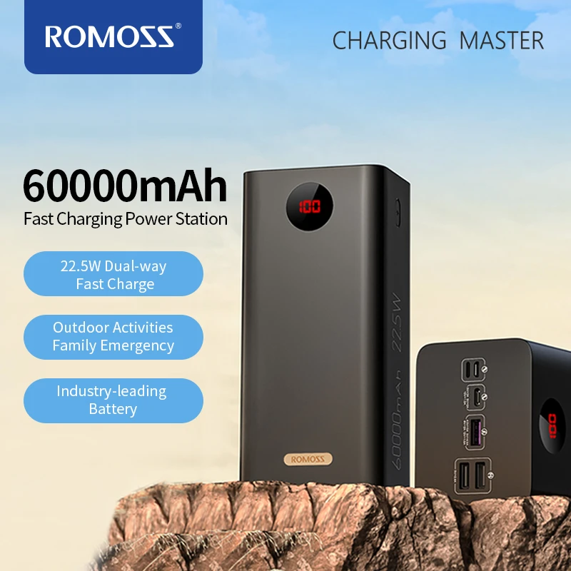 ROMOSS PEA60 Powerful 60000mAh Power Bank Station18W 22.5W SCP PD QC 3.0 Fast Charge External Battery Portable Charger Powerbank portable charger for android