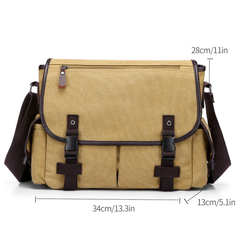 Retro style canvas crossbody bag, large capacity shoulder bag, multi pocket mailman bag, briefcase