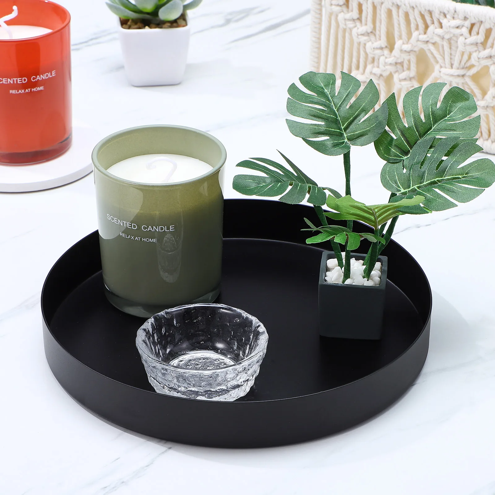 Metal Tray Round Black Trays For Decor Organizing Serving Decorative Circle Coffee Table Kitchen storage Plate supplies 2