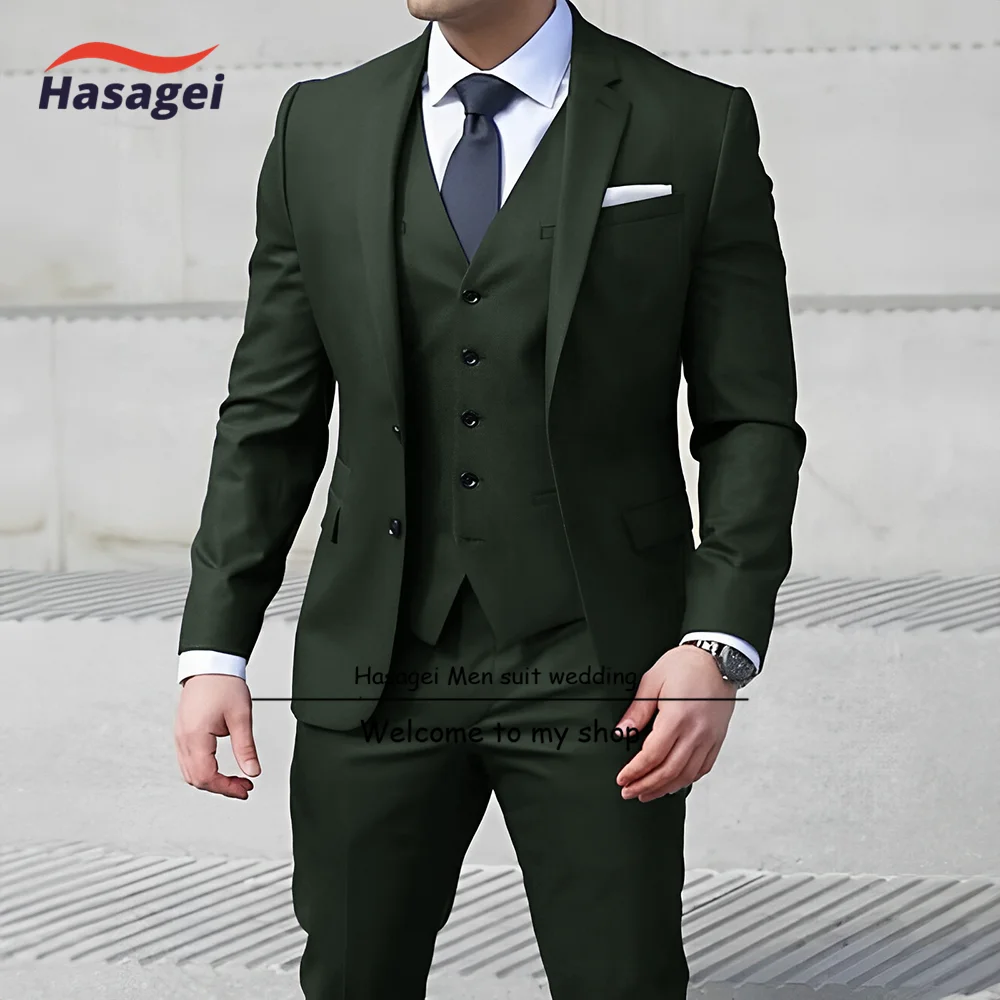 Navy blue Men's Business Suit 3-piece Slim Fit Jacket Pants Vest Formal Commuting Clothes Wedding Groom Tuxedo formal suit business men clothing