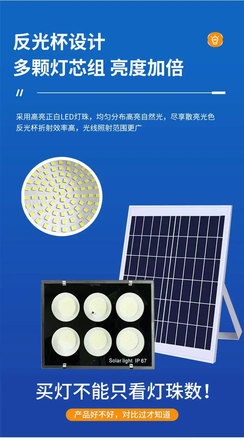 Description Picture 3 of item100W/200W 2024 Newest  IP67 Remote Control Solar Floodlight for Courtyard Gardengarden Light Lawn Outdoor Lighting Light Control