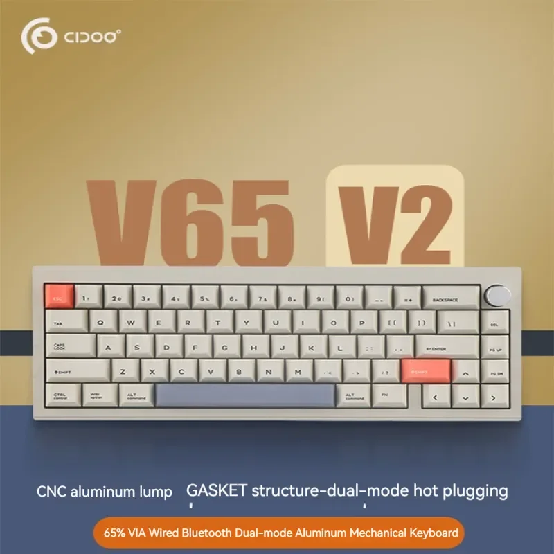 

Cidoo V65 V2 Custom Gasket Mechanical Keyboard Bluetooth Wireless Dual-mode Connection Via Cnc Aluminum Alloy Knob Hot Swap Rgb