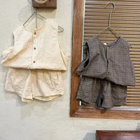 Summer Boys Clothes Set Children's Summer Set Boys' Pure Cotton Thin 2024 Girls' Korean Casual Baby Tank Top Shorts 2