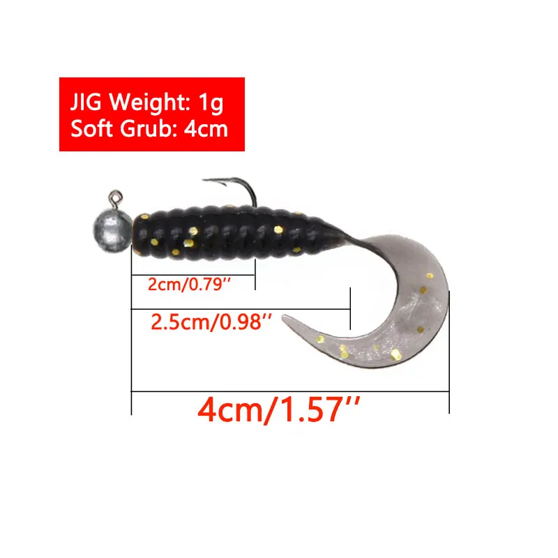 JYJ 5pcs/bag 1g jig hook with 4cm fishing grub worm maggot
