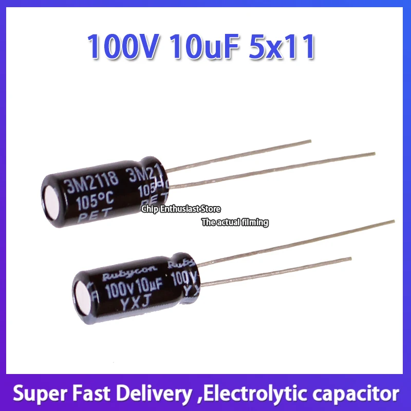 

10PCS New order Rubycon imported electrolytic capacitor 100V 10uF 5x11 Japanese Ruby YXJ