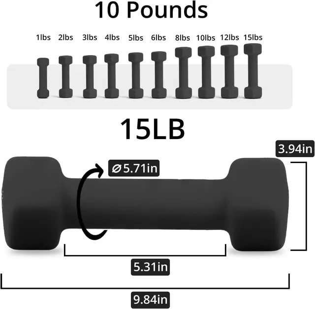 Set of 2 15 lb Dumbbells with Anti Slip Anti roll Shape (Black)