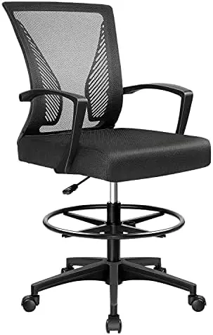 

Chair Tall Office Chair with Ergonomic Back Drafting Table Chair Adjustable Standing Desk Chair with Footrest Ring and Arms Desk