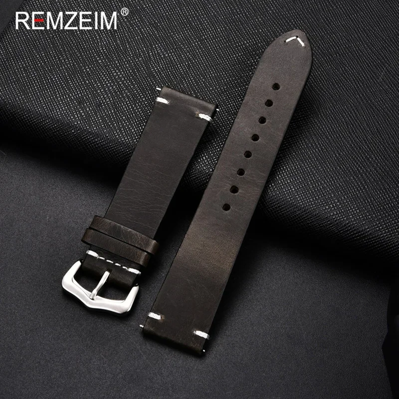 Classic Oil Wax Leather Watch Strap with Pin Buckle – Premium Leather Watchband Accessories