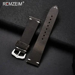 Classic Oil Wax Leather Watch Strap with Pin Buckle - Premium Leather Watchband Accessories - 22mm (Dark green)