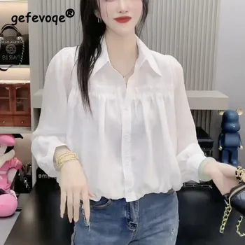 여성 단색 플리츠 탑, 햅번 스타일 우드 이어, 다용도 짧은 동안 패션, 외국 스타일, 2023 가을 신상