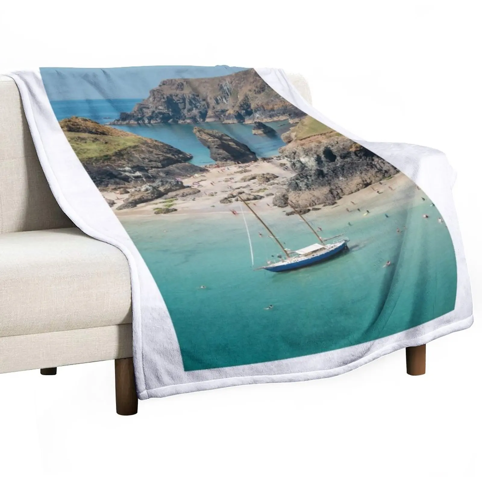 

Yacht in Kynance Cove, Cornwall Throw Blanket heavy to sleep Fluffy Shaggy Personalized Gift Flannel Fabric Blankets