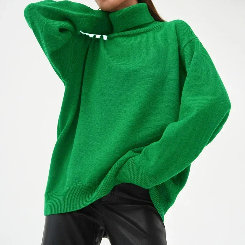 

2023 Turtleneck Long Sleeve Pullover Sweaters Women Knitted Autumn/Winter Loose Sweater Solid Color New Jumper Casual Tops 29680
