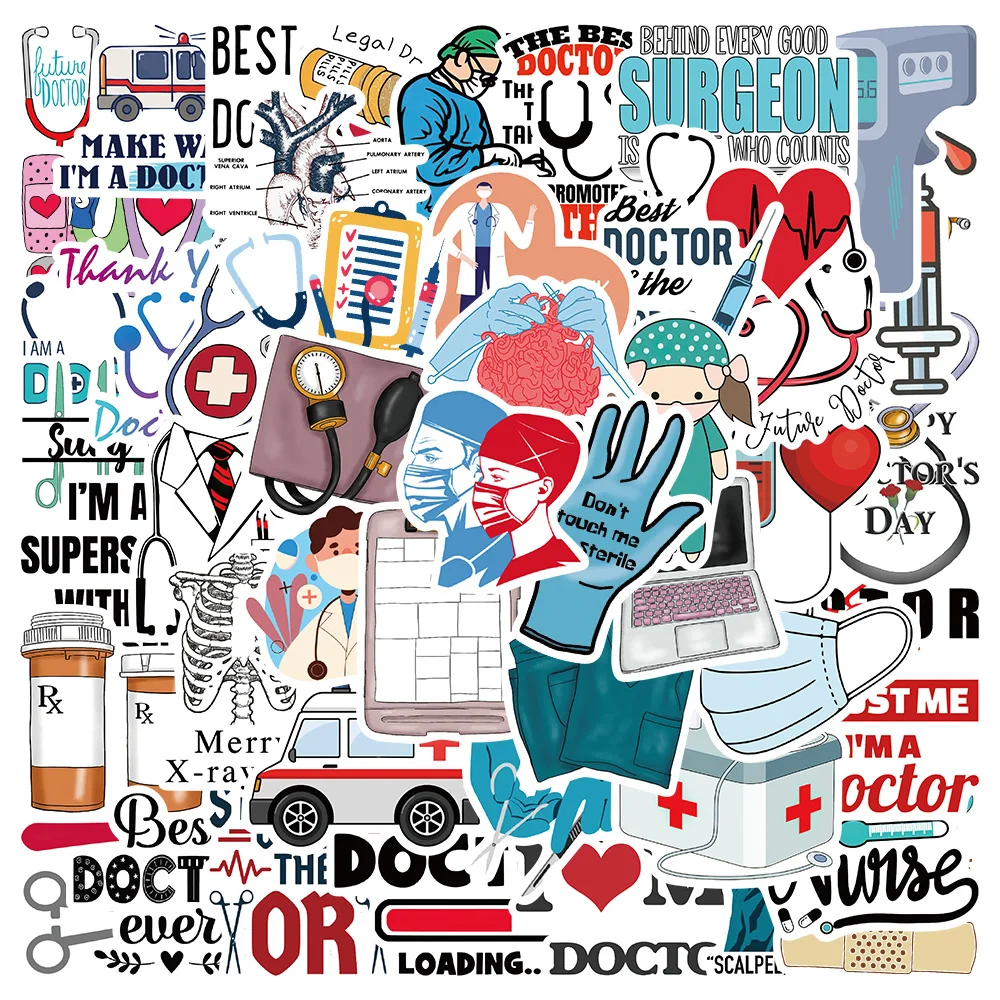 50pcs Cartoon Doctor Nurse Stickers Waterproof Graffiti For Luggage Laptop Guitar Phone Water Bottle Decals Kids Gift coraline horror movie cartoon retractable badge reel lanyard nurse id business credit card work card badge holder office student