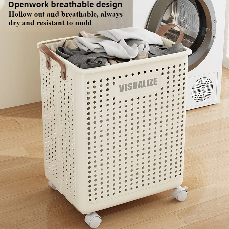 Household Large Capacity Foldable Dirty Clothes Basket Organizer Dirty Clothes Basket Home Bathroom Storage Basket with Wheel