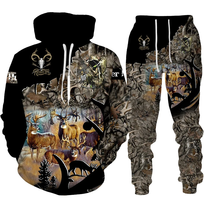 

Худи с 3D принтом загородного оленя для охоты, повседневный мужской/женский Камуфляжный пуловер, Свитшот и брюки, костюм для пар, спортивный костюм в стиле Харадзюку