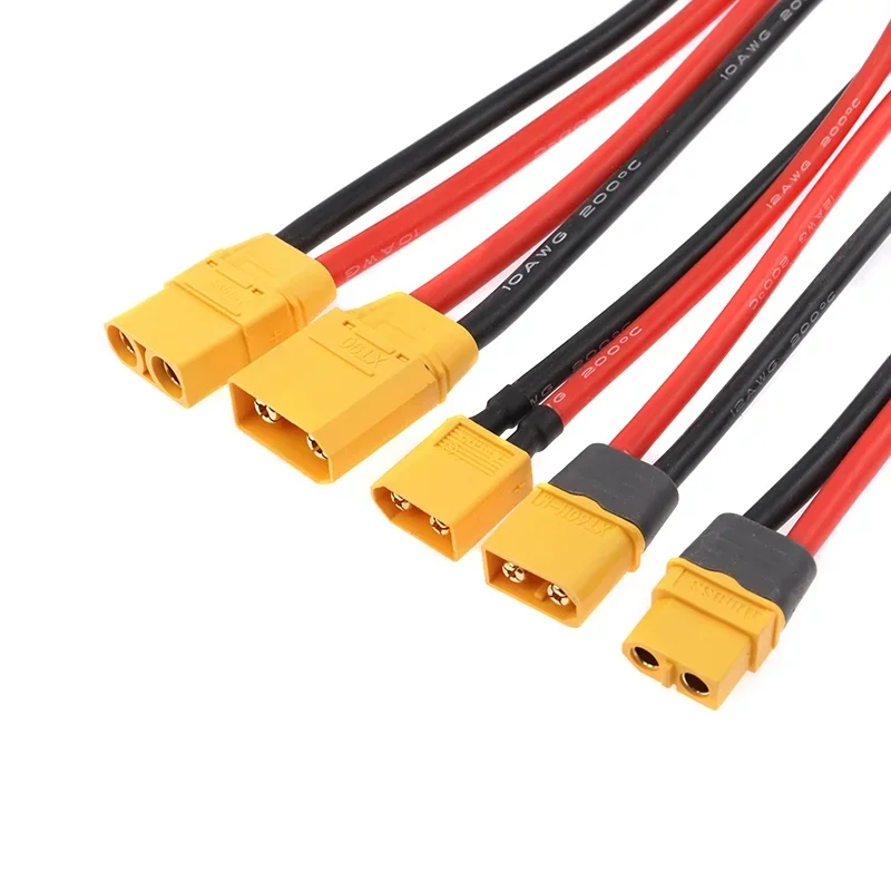 Assortiment de câbles RC XT60 et XT30 en longueurs 10, 20 et 30 cm, isolation thermorétractable incluse.