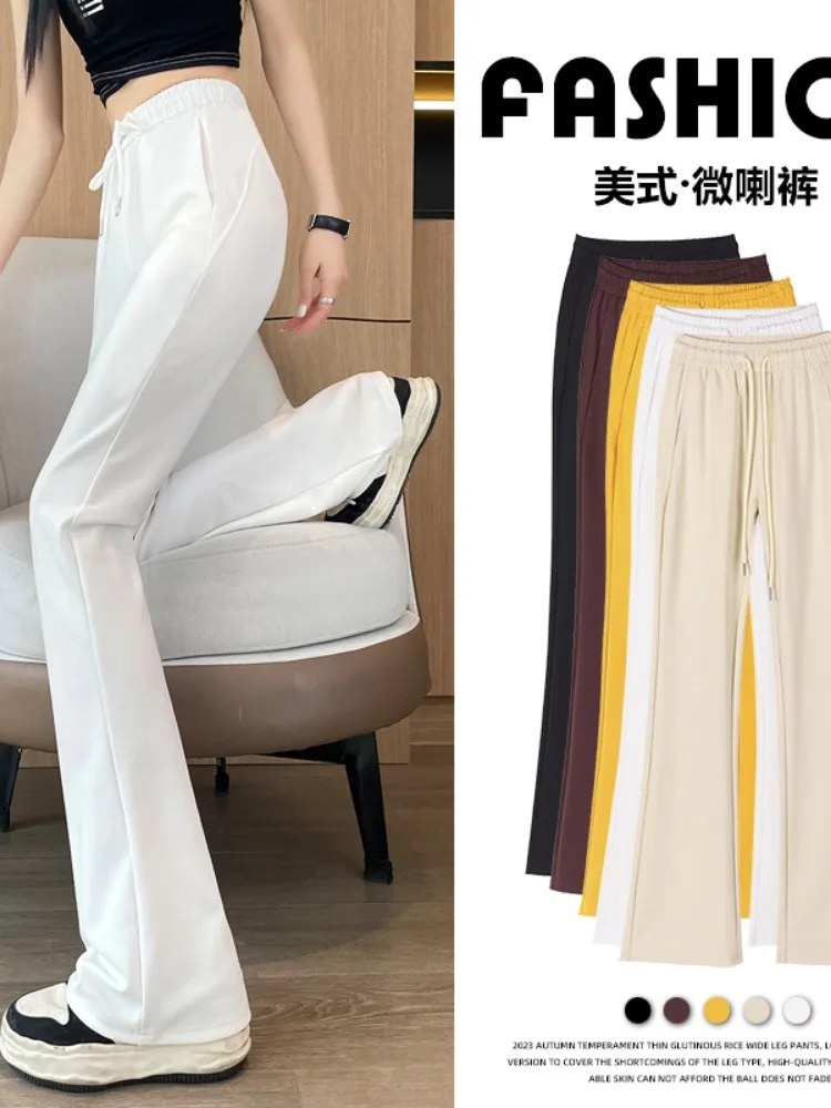 

Summer Micro Flare Sports Pants 2024 New High Waist Draping Slim and Versatile Casual Pants American Flare Pants