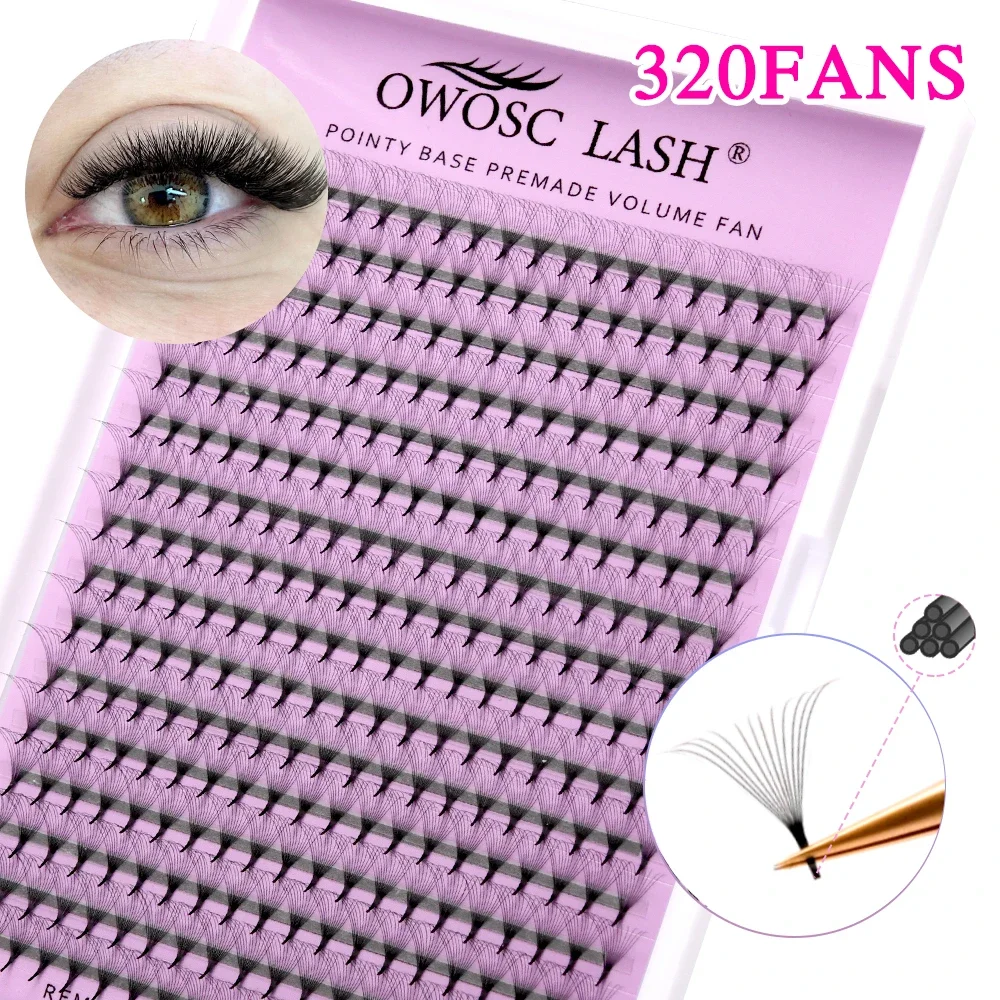 OWOSC Pointy Base Premade Volume Fans Eyelash Extension 3D/6D/8D/10D/12D/14D Individual Sharp Pointy Stem 320 fans Custom Logo 1