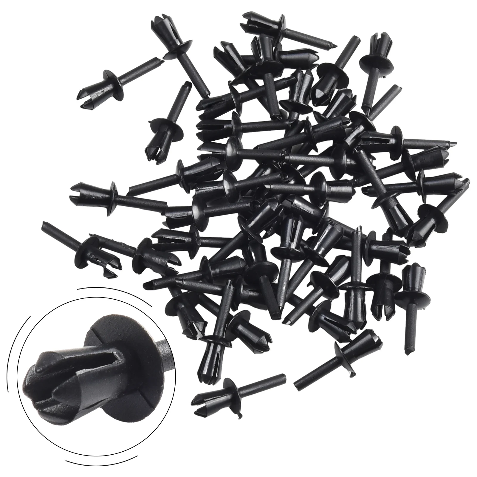 

50-Piece Set of Unbranded Black Plastic Clips/Rivets/Fasteners - Fits 5mm Diameter Hole, Perfect for Car Door Trim, Panel Hood,