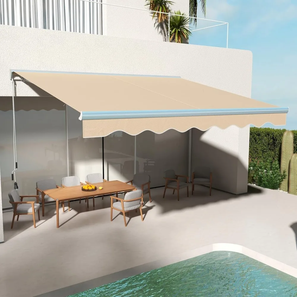 13' x 10' Electric Awning with LED Lights Retractable UV40+ Sun Shade Shelter with Remote Controller and Crank Handle
