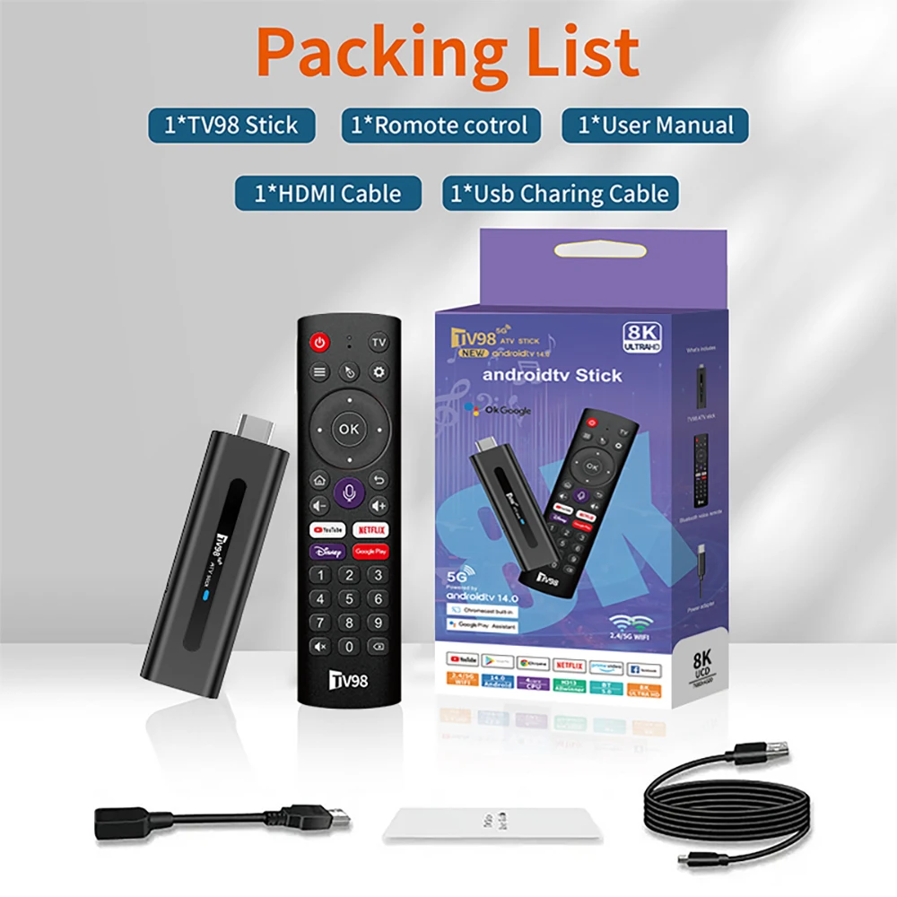 See041284dac94bafa085b8c540a7e7c90 TV98 ATV Stick Android 14 BT 5.0 Allwinner H313 4Core 4G 5G Dual WiFi Voice Remote HD 8K 4K @60fps TV stick 8GB 128GB iptv
