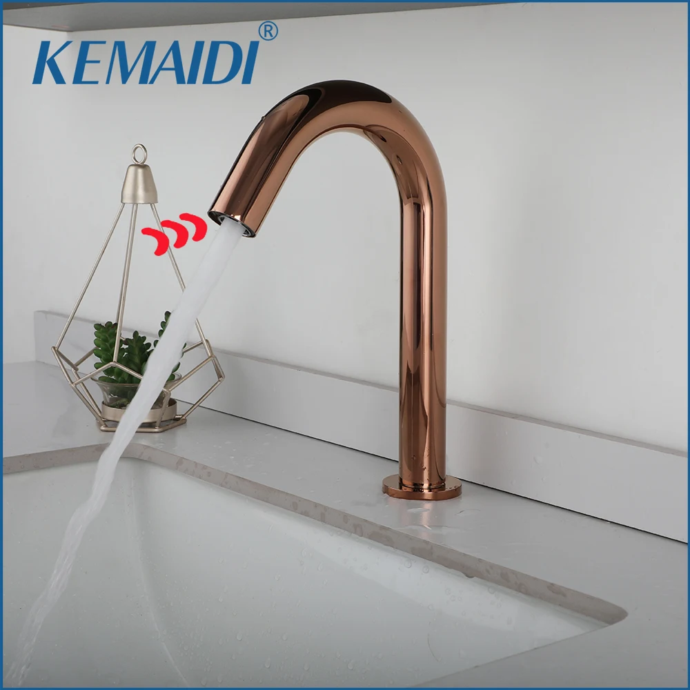 

KEMAIDI Rose Gold Automatic Touch Free Bathroom Faucet Sensor Faucets Hot Cold Mixer Tap Water Saving Inductive Electric Taps