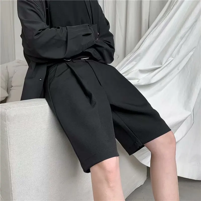 Summer Suit Shorts Men Fashion Business Dress Shorts Men Streetwear Loose British Style Suit Shorts Men Black Formal Shorts 4