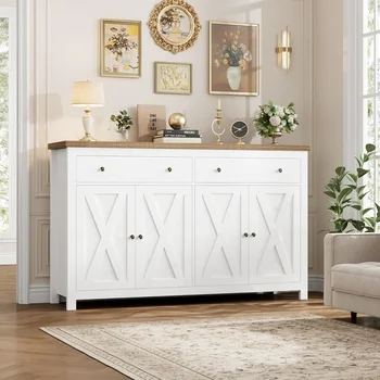 Sideboard Buffet Cabinet with Storage, 55" Large Kitchen Storage Cabinet with 2 Drawers and 4 Doors, Wood Coffee Bar Cabinet Buf 2