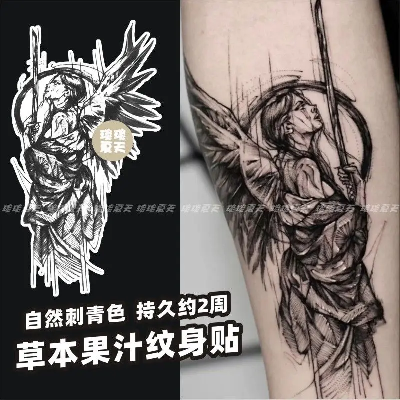 Lasting Herbal Angel Fake Tattoo for Woman Man Arm Art Tattoo Sticker Punk Temporary Tattoos Waterproof Tatuajes Temporales