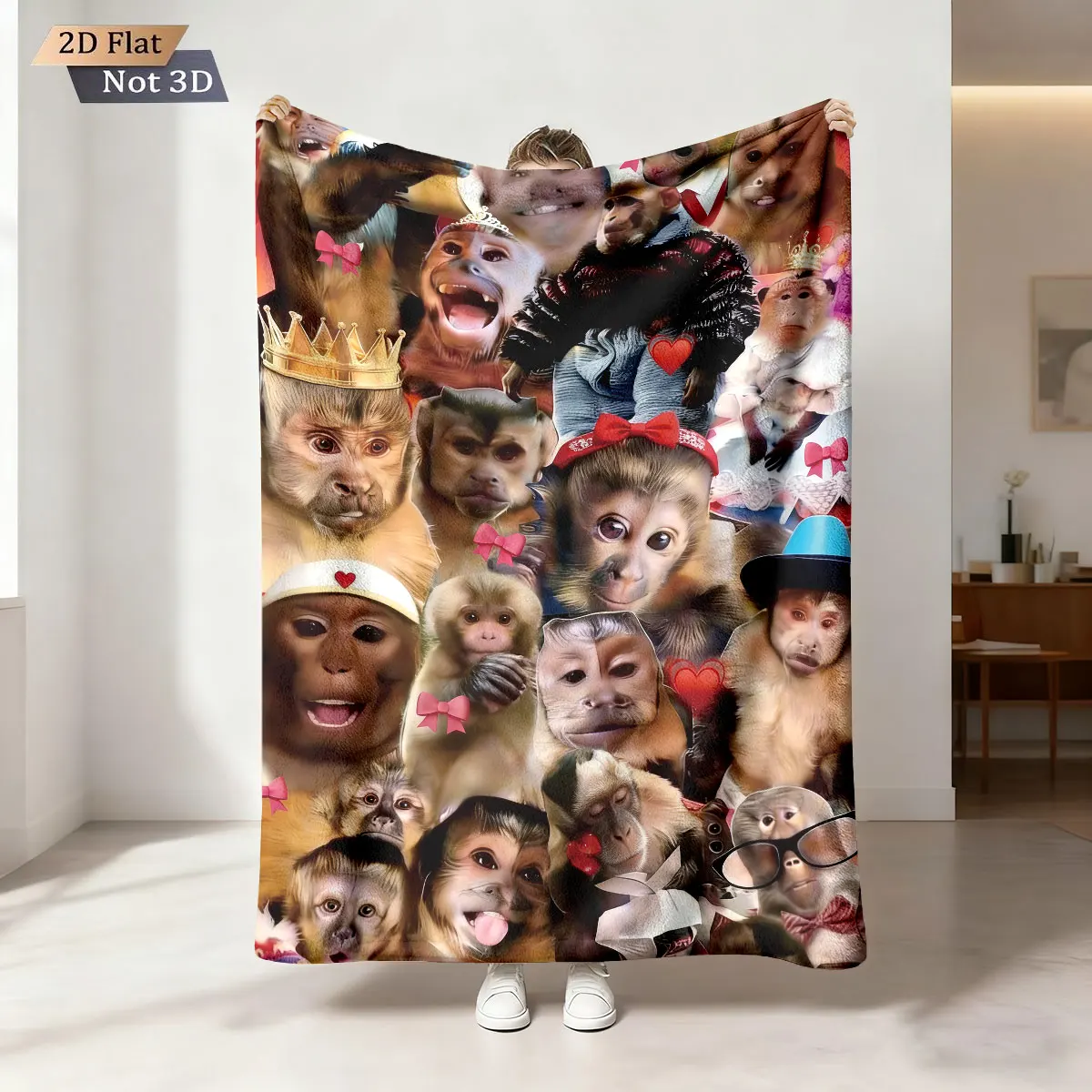 1pc Funny Monkey Print 230 Flannel Blanket With Multiple Sizes, Soft And Comfortable Nap And Leisure Blanket