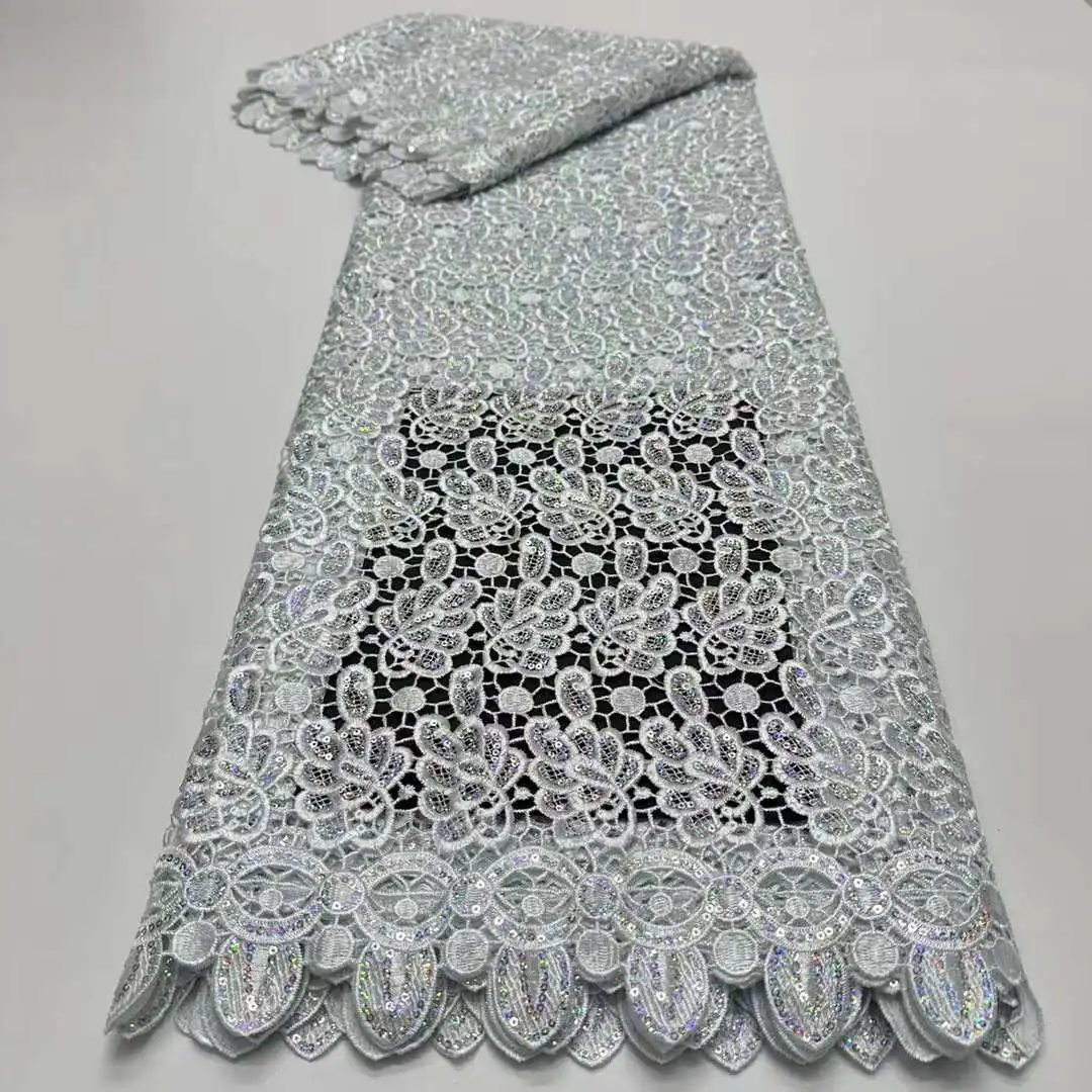 

African Lace Fabric 2024 High Quality French Net Sequins Fabric Sewing Embroidered Lace Tulle Nigerian Lace Fabric DPL1-5