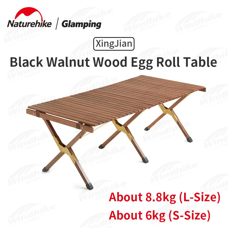 Naturehike Camping Table Egg Roll Folding Table Walnut Wood Bearing