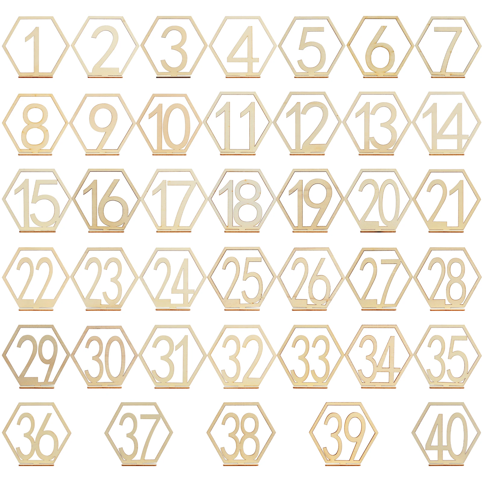 Wedding Number Wooden Table Place Card Wooden Memo Holder for Wedding Engagement Reception Seat Decoration 40Pcs