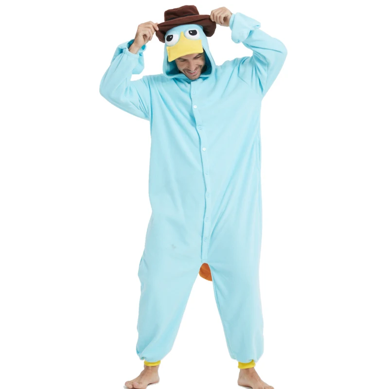 Platypus adult unisex animal cosplay game costume kigurumi man one piece pajama halloween christmas party hooded cartoon pajamas
