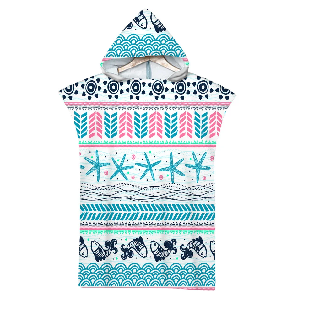 Geometric Beach Towel Soft Microfiber Quick Dry Large Bath Towels Hooded Cloak Wetsuit Adult Kid Poncho Bathrobe For Swim Surf